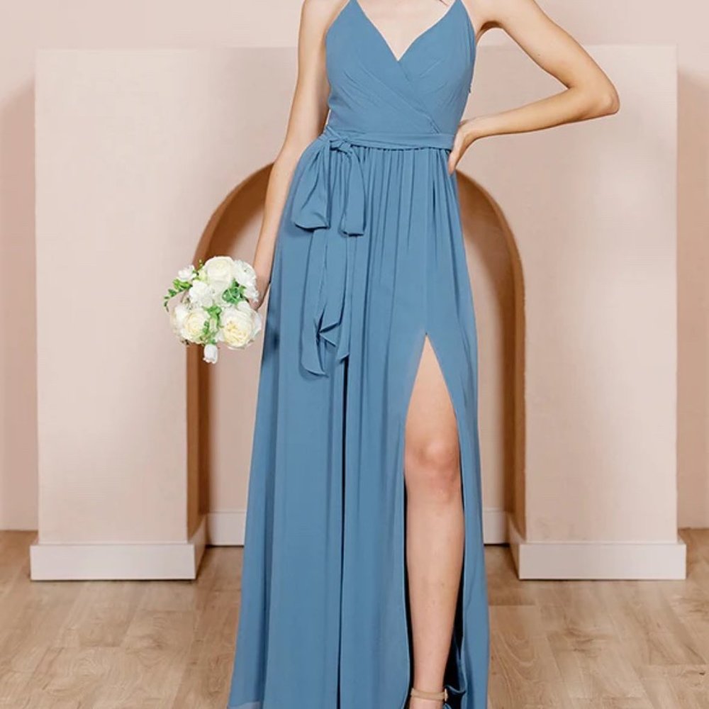 Revelry Hannah Chiffon Wrap Dress (Eucalyptus, Petite Length, Size 2)